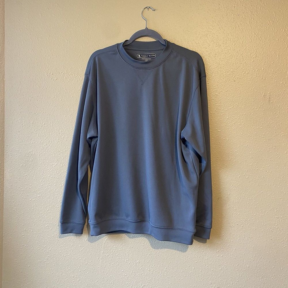 Pebble Beach Performance‎ Mens Blue Gray Golf Shirt Long Sleeve Crew Neck Medium